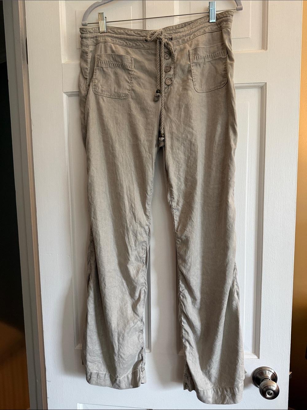 Level 99 Light Khaki Wide-Leg Drawstring Jeans